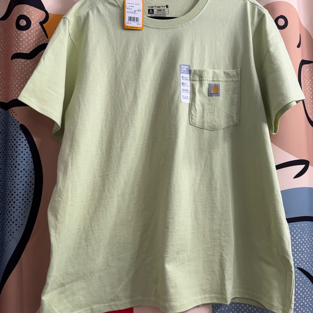 Carhartt Women's Pocket Tee in Green with Logo Patch